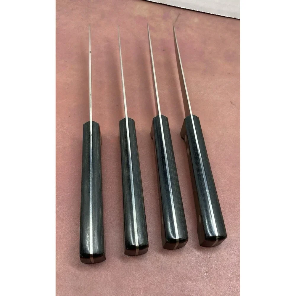 Vtg Dansk Steak Knives Set of 4 Unserrated Teak Handle Stainless Steel GC Japan